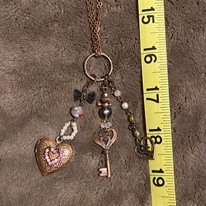 Avon Bronze Heart and Key Charm Necklace